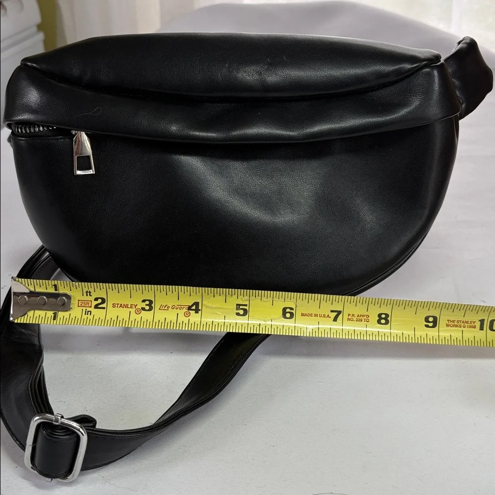 Black Sleek Manmade Belt Sling Crossbody Bag